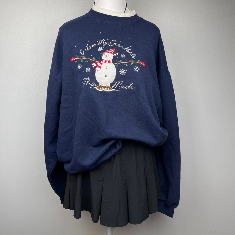 VTG 90s Winter Holiday Sweater Embroidered Navy Blue Women's Size Large‎